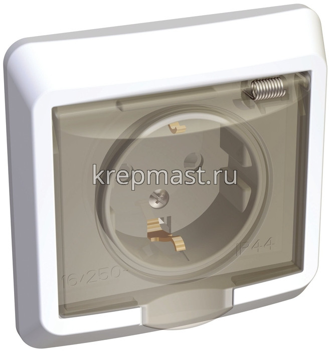 Розетка РС 16-044b СП белая с/з 1-ая с крышкой