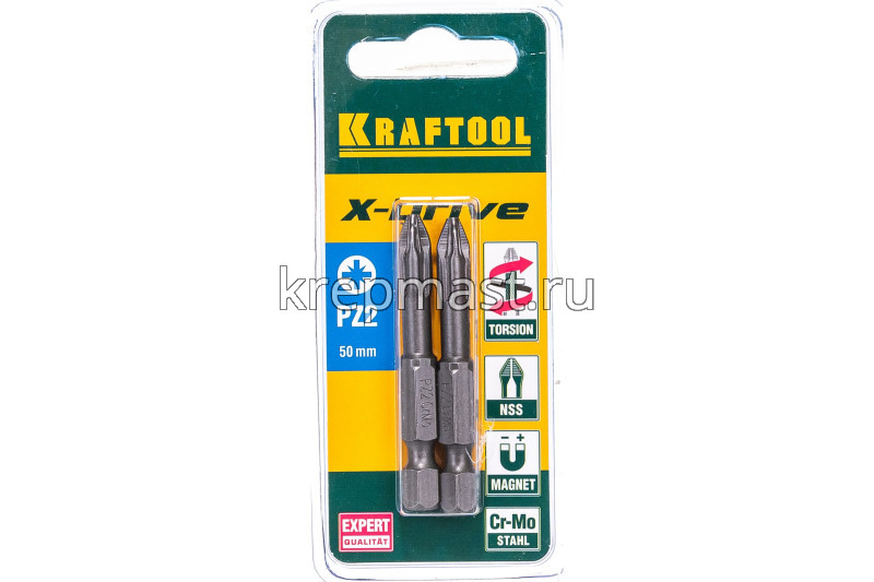 Бита PZ 2 х 50 KRAFTOOL кованная, тип хвостовика Е 1/4