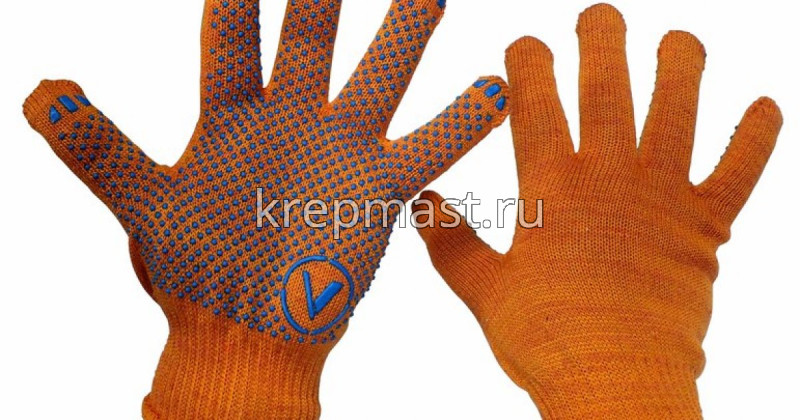 Перчатки 6-ниточные х/б ПВХ КРИС-КРОС о р а н ж е в ы е