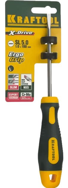 Отвертка KRAFTOOL Cr-Mo-V, SL 5.0х100мм