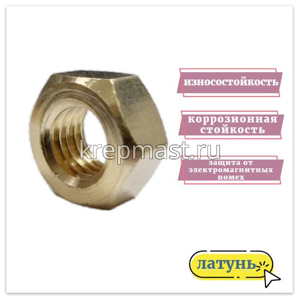 Гайка 6-гр. М 12 (1,75) латунь DIN 934